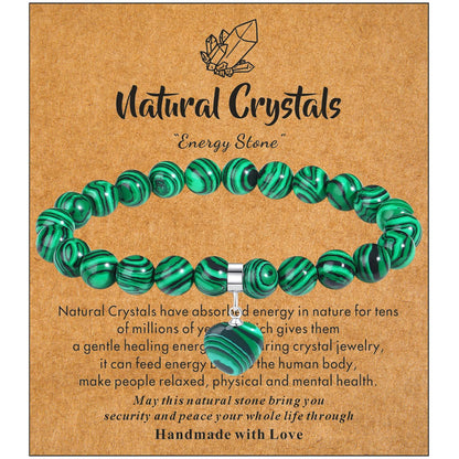MAIBAOTA Malachite Bracelet for Women, 8 mm Beaded Bracelet, Mothers Day Crystal Gifts for Mom, Crystal Gemstone Love Heart Bracelet Jewelry Gifts for Birthday Valentine's Day Anniversary