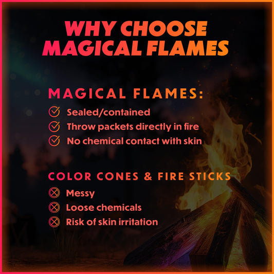 Magical Flames Fire Color Packets (50 Pack), Vibrant Multi-Color Fire for Fire Pits, Campfires, Bonfires & Fireplaces - Camping Essentials & Outdoor Party Accessories