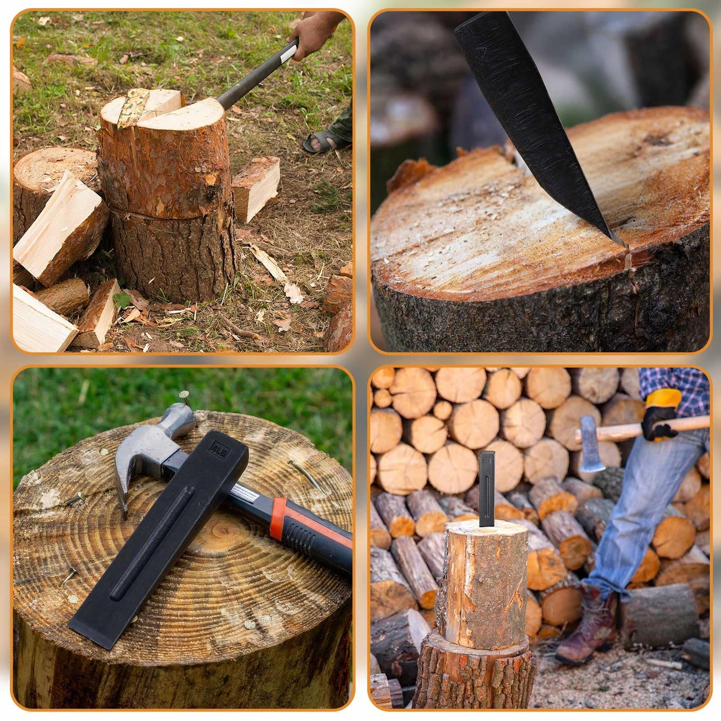Otoolling 2 Pcs Manual Log Splitter Wedge Wood Splitting Wedges for Firewood 2 Way Black Design Forged Steel Tool for Easy Wood Splitting Sharpened Edge for Outdoor Logging Chopping (4 Lbs)