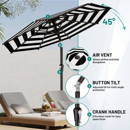 AreShark 9 FT Patio Umbrella for Outdoor, Outdoor Table Umbrella with Push Button Tilt and Crank, Outdoor Patio Umbrellas with 8 Sturdy Ribs for Market, Garden, Pool (Black & White Stripe)
