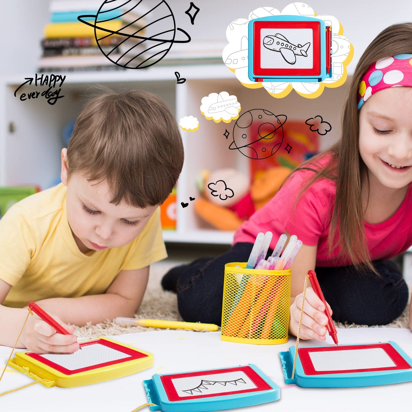 Tinlade 48 Pack Mini Magnetic Drawing Board for Kids, Small Erasable Drawing Pad, Toddler Writing Tablet, Birthday Party Favor, Classroom Prize, Goodie Bag Stuffers for Boy Girl (Classic Color,Cute)