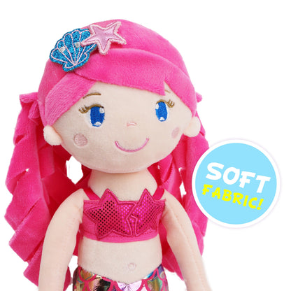 June Garden 15.5" Sparkly Mermaid Larissa - Soft Mermaid Plush Stuffed Doll Gift for Toddler Girls