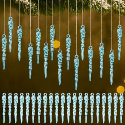 Cinnvoice Blue 36 Pcs Christmas Ornaments Mini Icicle Christmas Decoration Plastic Crystal Hanging Icicles Ornaments for Xmas Tree Winter Wedding Party Decor