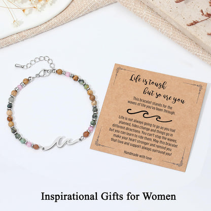 TONY & SANDY Inspirational Gifts for Women, Wave Bracelet, Get Well Soon Gift Baskets for Woman, Thinking of You, Encouragement Valentines Her Sister Friend Motivational Easter Christmas