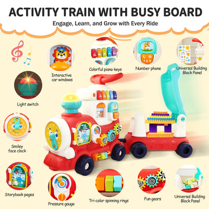 Ride On Toys for Toddlers 1-3 Boys Girls, 4-in-1 Push Pull Sit and Ride Train, Walking Car Toy for 1 Year Old Learning to Walk, Sit-to-Stand Walker for Baby Kids Ages 1 2 3 4 Outdoor Indoor Toy