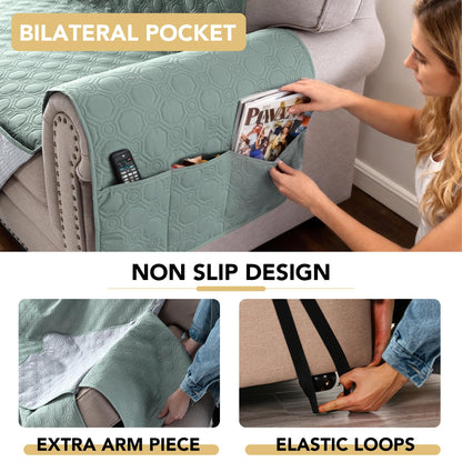 H.VERSAILTEX 100% Waterproof Couch Cover Thick Durable Sofa Slipcover with Storage Pocket Triple Nonslip Furniture Protector for Dogs, Children, Pets, Machine Washable (Sofa, Lily Pad)
