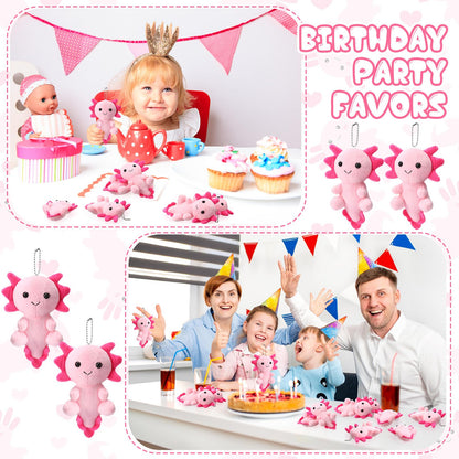 Blueweenly 24 Pcs Axolotl Keychains Plush Toys, 4 Inch Kawaii Cute Axolotls Stuffed Animal for Boys Girls, Kids Doll Ornament for Kindergarten Classroom Prizes Birthday Gifts Party Favors(Pink)