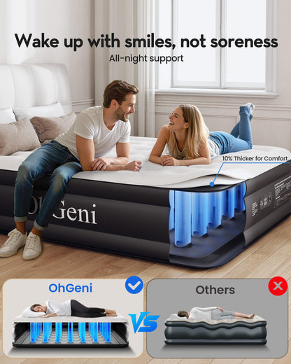 OhGeni Queen Air Mattress with Built in Pump, Ideal Alternative to a Bed, Inflatable Blow Up Mattress 18 Raised Comfort, Portable Bed for Home, Camping, Colchone Inflable, Gift for Mom, 1-Pack Only
