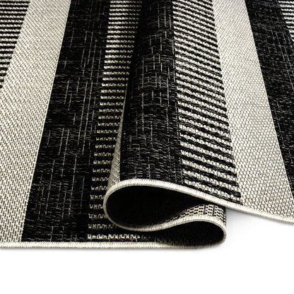 Nicole Miller New York Patio Country Charlotte Modern Stripe Indoor/Outdoor Area Rug, Black/Grey, 5'2"x7'2"