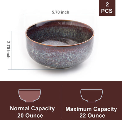 KYBSCZ 22 Ounce Serving Bowls Set - Ceramic Bowl Set of 2-5.75 inch for Salad, Soup,Cereal Bowls for Kitchen