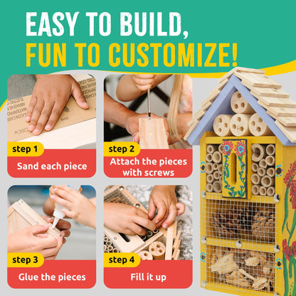 SparkJump Premium Bug Hotel Kit for Kids – Easy Wood Craft Kits for Children, Lady Bug House for Garden with Tools, Paints & Glue, Fun Birthday Gifts for Girls and Boys