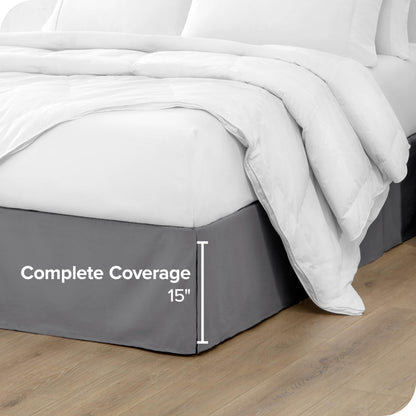 Bare Home Queen Bed Skirt - 15-Inch Tailored Drop Easy Fit - Bed Skirt for Beds - Center & Corner Pleats (Queen, Grey)