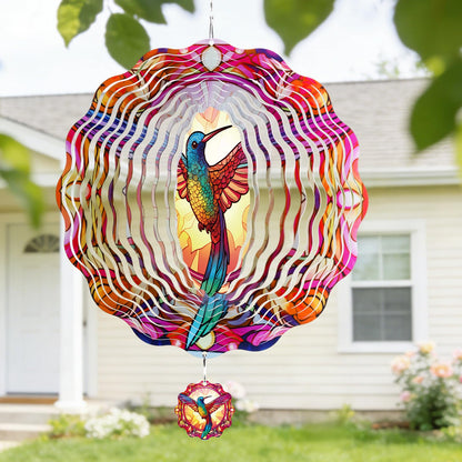 Riletese Hummingbird Wind Spinner Outdoor - 12 Inch Floral Hummingbird Hanging Decor, 3D Kinetic Iron Metal Bird Wind Spinner Gift for Women Mom Wife, Hanging Yard Art for Garden Patio Balcony