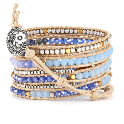 PLTGOOD Beaded Bracelets for Women Handmade Adjustable Boho Bracelets For Women Blue Natural Stone Bracelet 5 Wrap Bracelets Rope Yoga Healing Bracelet Jewelry