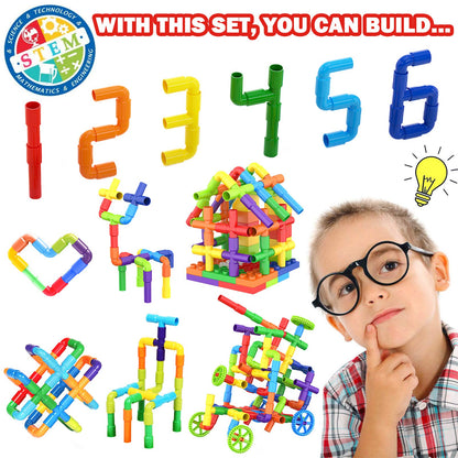 250PCS Pipe Tube Learning Toy for Toddlers, Educational STEM Bins for Classroom Preschool Building Toys, Montessori Interactive Autistic Sensory Toy, Xmas Birthday Gifts for All Ages Kids