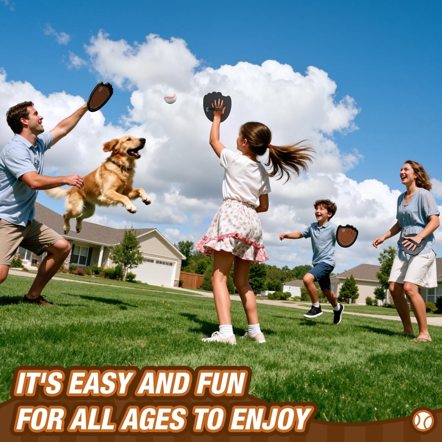 HYES Toss and Catch Ball Set, Outdoor Games for Kids, Beach Yard Camping Toys for Adult & Family, Kids Baseball Glove for 3 4 5 6 7 8+ Year Old Boys & Girls (2 Paddles & 3 Balls)