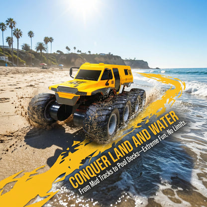KB KAIBO 1:12 Large Amphibious Remote Control Car Monster Truck - 8WD All Terrain Waterproof Toy for Kids, 7.4V High-Speed Remote Control Car for Boys Girls Ages 6-12, Perfect Birthday Gifts -Yellow