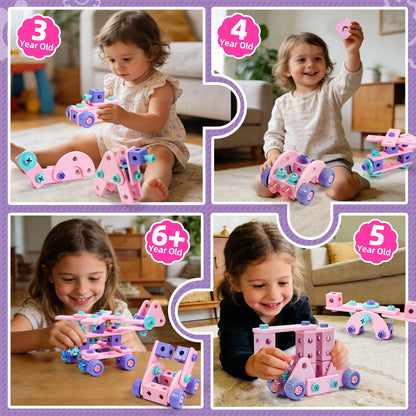 Pink Kids Tool Set for Girls,Toddler Tool Set with Drill &Toolbox,STEM Montessori Toys for 3 4 5 Year Old,Pretend Play Kid Toy,Educational Construction Toy for 3-6 Year Old Girl,Birthday Gift for Kids