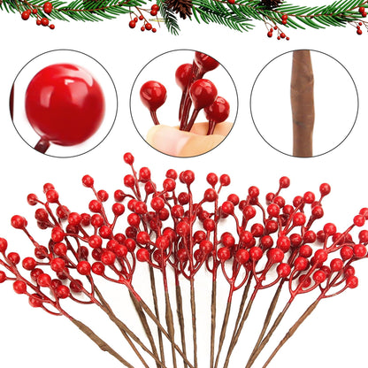 NBGV 50pack Christmas Tree Decorations Artificial Berry Stems Red Berry Picks for Xmas Winter Party Holiday Flower Arrangements Home Centerpieces and DIY Ornaments