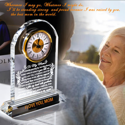 Ornalrist Gifts for Mom Crystal Clock Form Son Daughter on Mother's Day, Birthday - to My Mom Crystal Clock for Mother Desk Home Decor (8.8in, Gift Boxed)