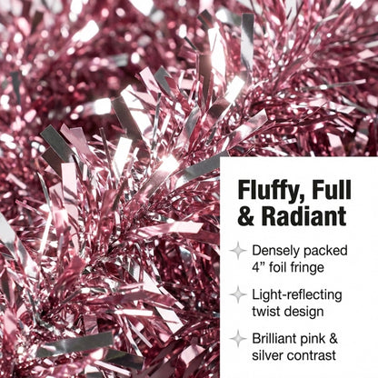 Anderson's Metallic Light Pink & Silver Sparkle Glitter Tinsel Twist Garland, 25ft Holiday Decoration, Christmas Tree Trim, Parade Float Decor, Party Supplies, Graduation, Event Garland