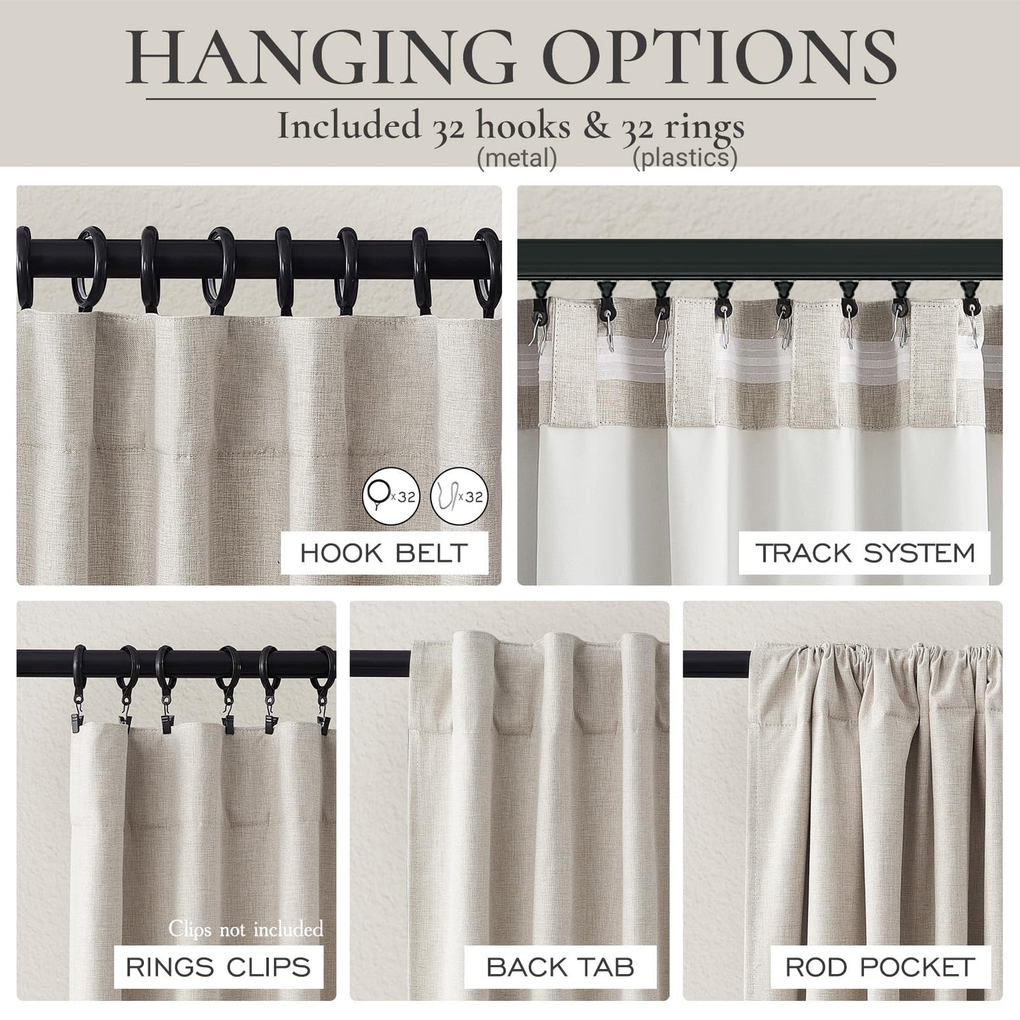 100% Blackout Curtains 84 Inch Length 2 Panels Set Farmhouse Style for Bedroom Windows/Living Room Thermal Insulated Neutral Boho Drapes Linen Blend Natural Ivory 7ft Long Hook Belt Pleated/Back Tab