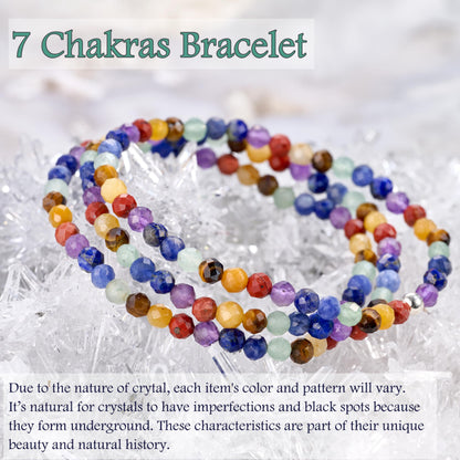 Farfume Chakra - Balance & Harmony - Beaded Bracelets for Women,Handmade Natural Stone 4mm Beads 925 Sterling Silver Stretch Bracelets, Chakra Crystal Gemstone Jewelry Gifts for Mom