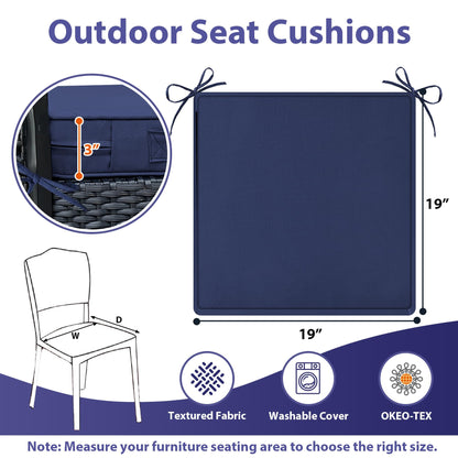 IPYNBAP Outdoor Chair Cushions Set of 4 -Waterproof Outdoor Seat Cushions for Patio Furniture, Patio Chair Cushion with Handle and Ties, Square Out Door Chair Pads,19" x 19" x 3", Navy Blue
