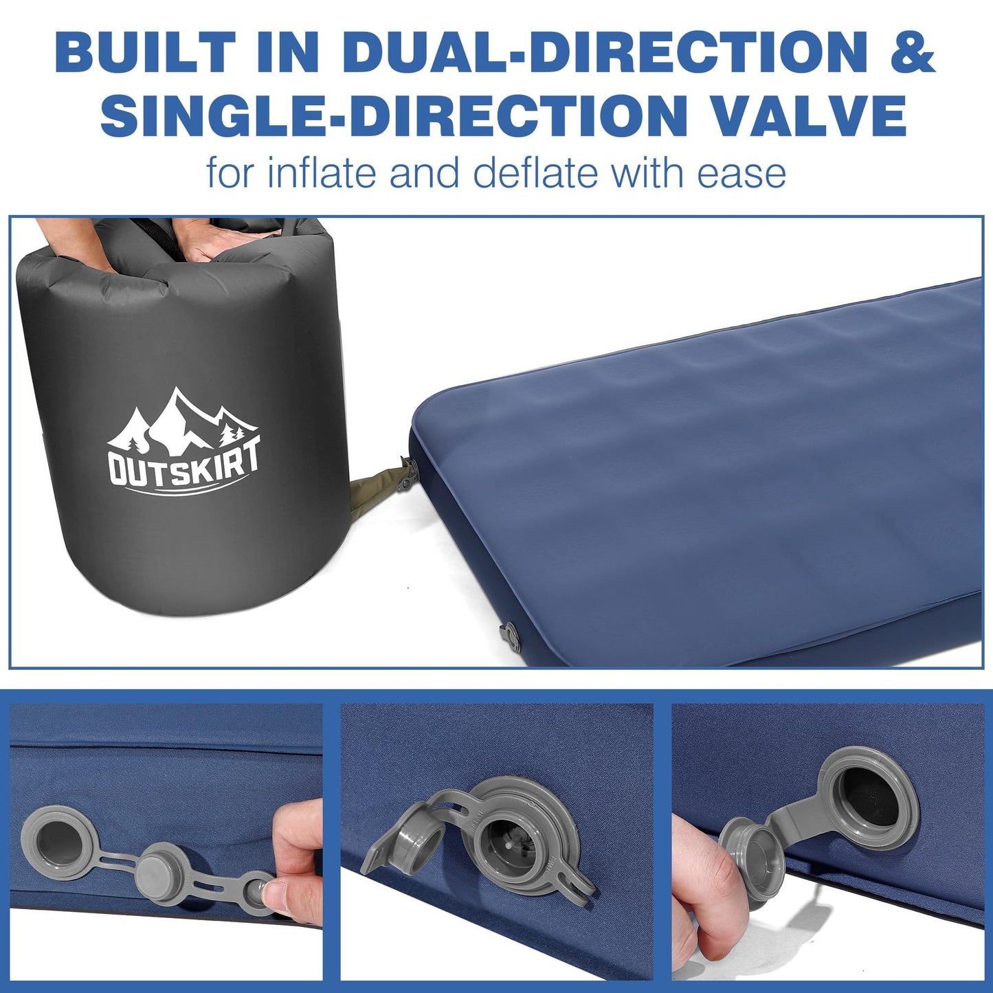 OUTSKIRT Ultralight Self Inflating Sleeping Pad, 4" Thick Camping Mattress with Pump Pack, 9.5 R-Value Insulated Sleeping Mat, Portable Camping Bed for Tent, Car, Truck or Van, 4 Season Camp Mattress