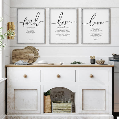 Houmury Set of 3 Framed Farmhouse Bible Verses Wall Decor Sign 11”x14” Christian Faith Scripture Wall Art for Home Living Room Bedroom Wall Decor (11"x14" Grey)