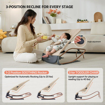 VaVaSoo Electric Baby Rocker to Toddler Chair, Automatic Motion with Smart Touch-Start, 3-Level Recline & 8 Melodies, Portable Infant Seat up to 40lbs, ASTM Certified (Battery Type-C Powered)