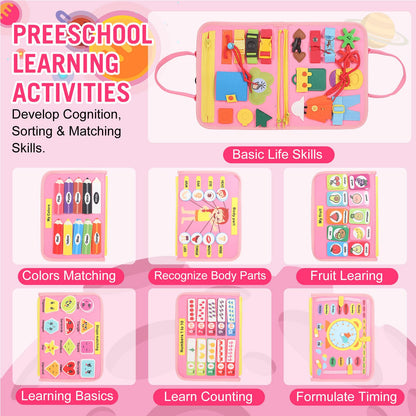 URBAN TOYS Montessori Busy Board - Ideal Busy Book Toddler Toys & Gifts for Boys & Girls, Toddler Travel Essential for Airplane & Car, Sensory Toys, Great for Baby Gifts for Boys