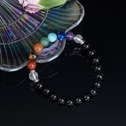 Ayriwoyi 7 Chakra Bracelet For Women Healing Crystal Black Agate Beaded Stone Bracelet 6.5 inch Anxiety Bracelets for women Crystals and Healing stones
