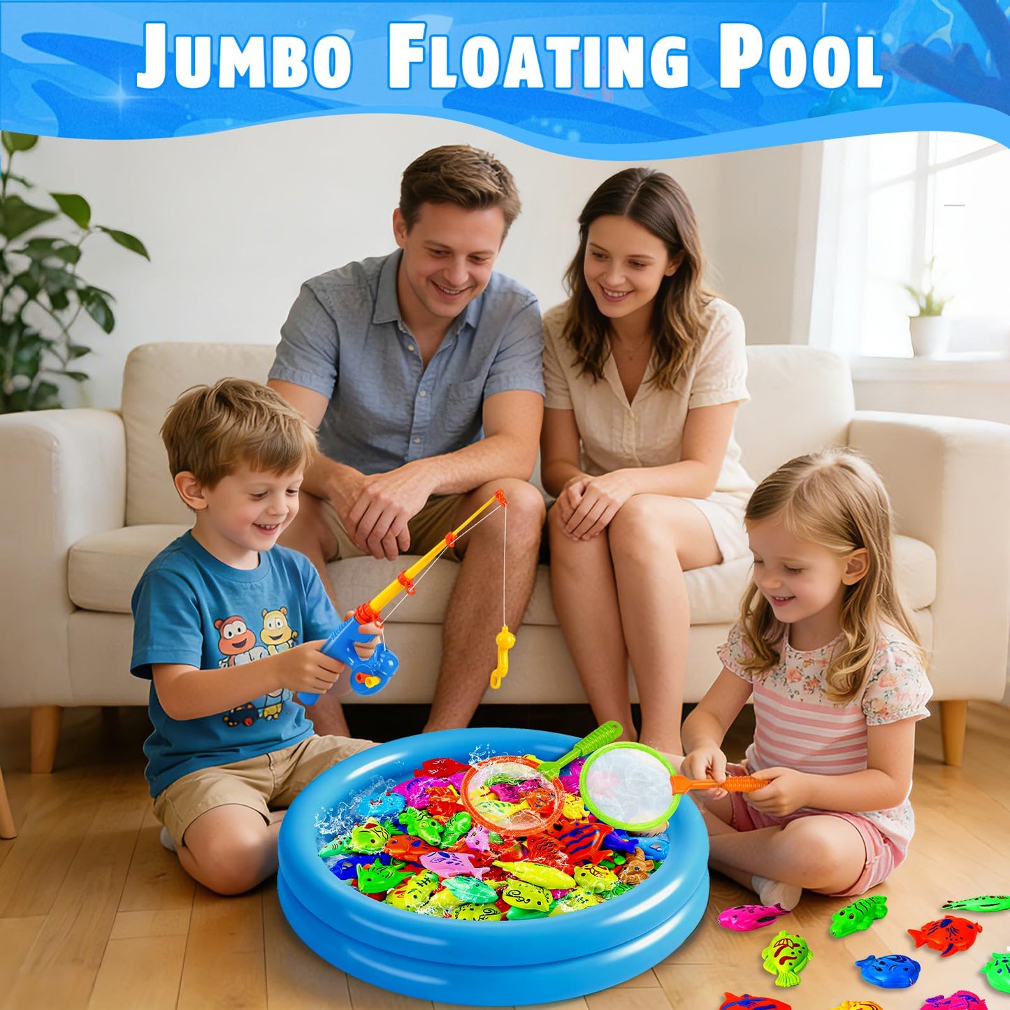 CozyBomB™ Magnetic Fishing Toys Game Set for Kids | Water Table Bathtub Kiddie Pool Party Pole Rod Net, Outdoor Plastic Floating Fish, Toddler Bath Color Ocean Sea Animals Birthday Gift Age 3-5 6 4-8