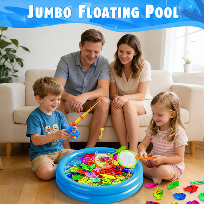 CozyBomB™ Magnetic Fishing Toys Game Set for Kids | Water Table Bathtub Kiddie Pool Party Pole Rod Net, Outdoor Plastic Floating Fish, Toddler Bath Color Ocean Sea Animals Birthday Gift Age 3-5 6 4-8