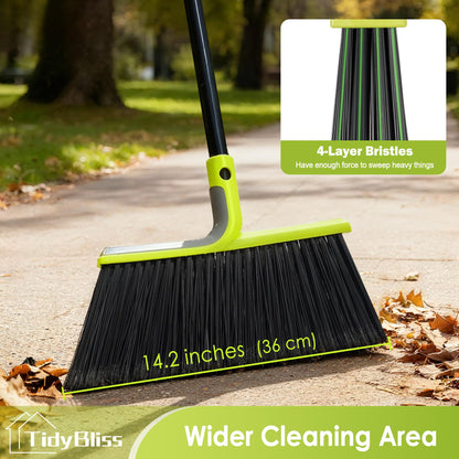 TidyBliss Outdoor Broom Heavy Duty, 56 inches Tall Commercial Soft Bristle Angle Brush for Sweeping Outside Patio Garden Porch Deck Shop Restaurant Garage House Lobby Hardwood Floors (Green)