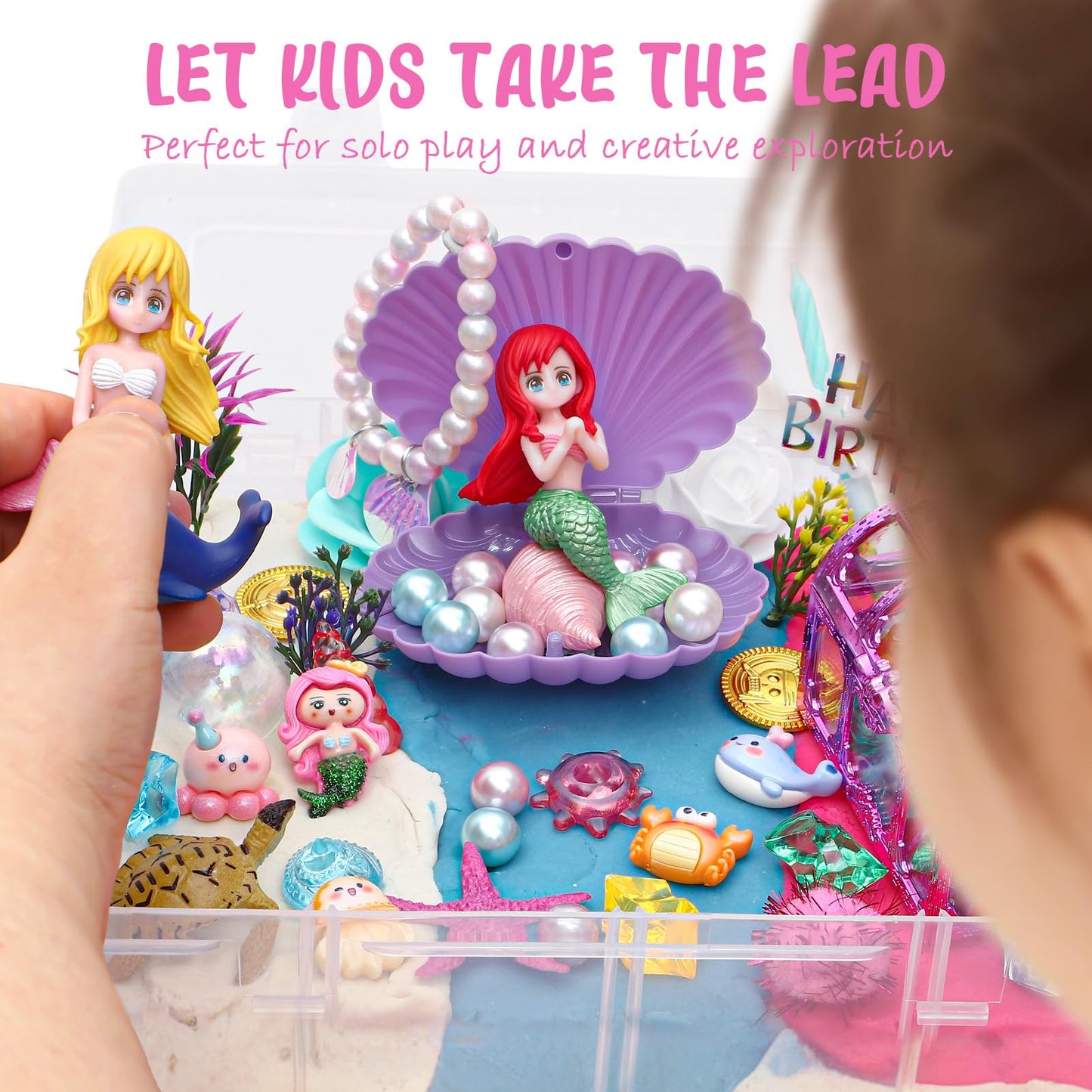 Golray Mermaid Sensory Dough Kit - Play Dough Set with 3 Packs of Playdough, 2 Mermaid Figures, Marine Animals & Plants Toys and Decorative Accessories, Sensory Toys Gifts for Kids & Toddlers