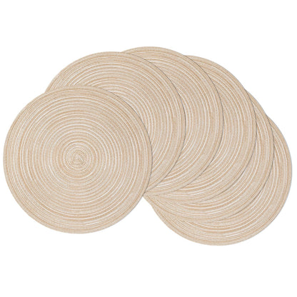 SHACOS Round Placemats Set of 6 Cotton Polyester Braided Place Mats 15 inch Heat Resistant Washable Table Mats for Kitchen Dining Party Natural Table Decor (Beige, 6)