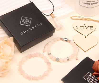 GDLKPYHS 2Pcs Rose Quartz Bracelet for Women - Crystals and Healing Stones Bead Bracelets Handmade Natural Gemstone Jewelry Unique Gifts for Women