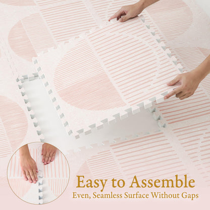 PopsyKosy Premium Baby Floor Play Mat - Thick & Cushioned 0.5 inch Playroom Foam Mat, Non-Toxic Odorless - 6 Tiles - Spacious 6x4 ft. - Stylish & Large, Waterproof for Kids & Toddlers - Cream Pink