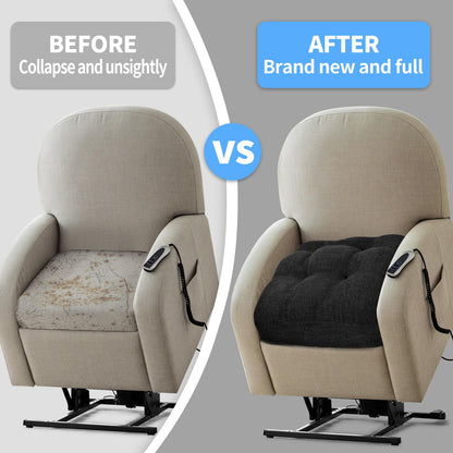 BUYUE Natural Latex Foam Support Chair Cushion for Elderly, 2-Tier Removable, 2-Faced Reversible Recliner Chair Pad Couch Armchair Seat Cushion Replacement, 20" x 20" x 5", Black