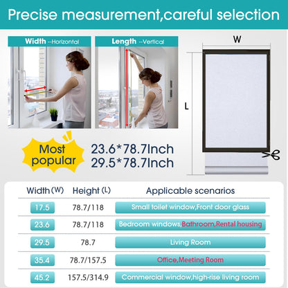 Coavas Frosted Glass Window Privacy Film Day and Night, Static Cling No Glue, Anti-Glare Heat Blocking, Renter-Friendly Removable Decorative Covering for Home Bathroom Bedroom, 17.5 x 78.7 Inch, Pure
