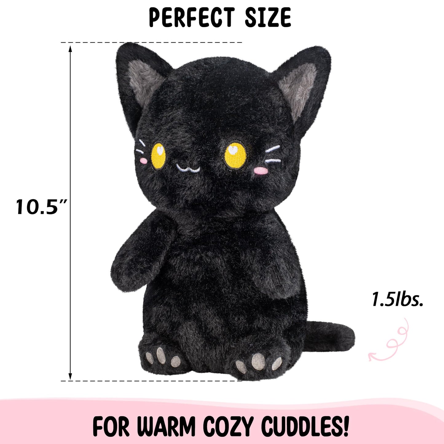 Black Cat Microwavable 1.5 lbs Unscented Heating Pad for Women and Kids- Cute Soft Cozy Pillow Plush Heatable Warm Stuffed Animals - Kawaii Hot and Cold Plushie - Black Cat Gifts for Girls and Women