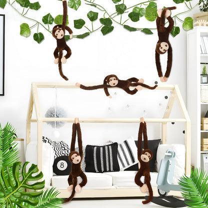 Hungdao 6 Packs Hanging Monkey Stuffed Jungle Animal Toy Gifts with Hook and Loop Jungle Party Hanging Plush Monkey for Classroom Birthday Party Decorations(Dark Brown,24 Inch)