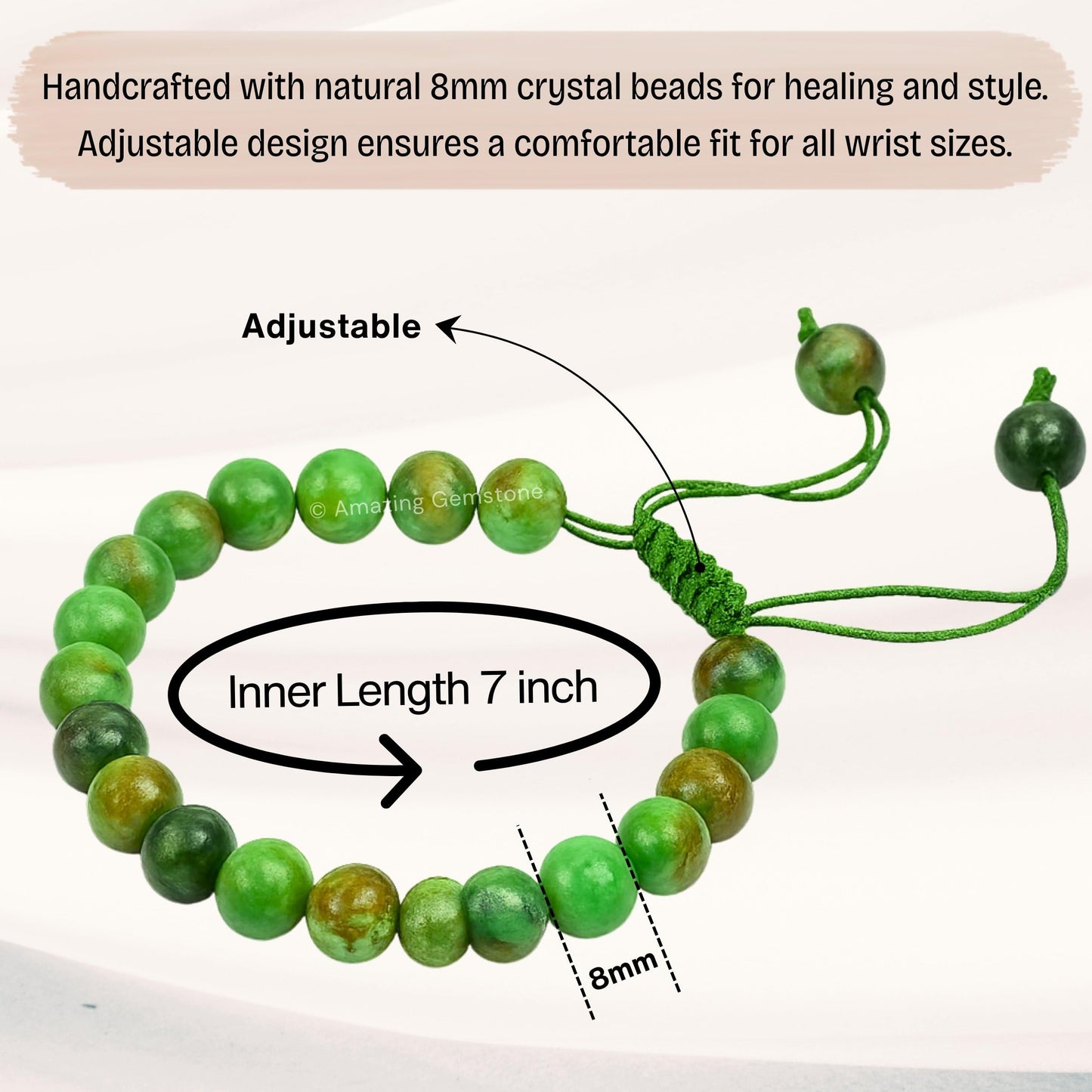 Amazing Gemstone Variscite Bracelet for Women Men's Gifts - Protection Healing Crystal Bracelet - 8mm Gemstone Beaded Adjustable Bracelet