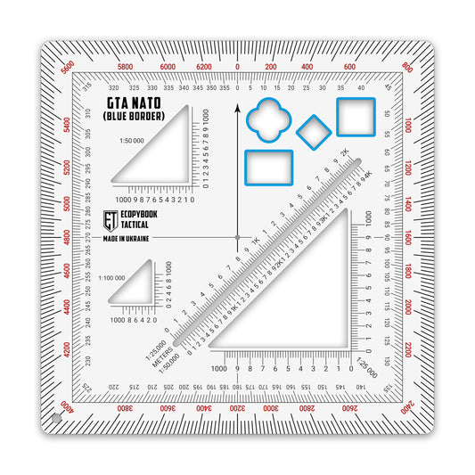 Ecopybook Flexible GTA NATO Army Protractor, Square Map Military Protractor for Land Navigation, 125x125mm, Matte Anti-Glare Army Coordinate Scale