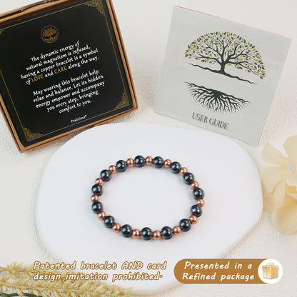 PEALICIOUS Copper Bracelet for Women and Men, 8MM Copper Magnetic Bracelet with 3800 Gauss Magnets Beads as Mother Day Gift for Mom, Cooper Hematite Jewelry Pulsera De Cobre para Mujer for Parents