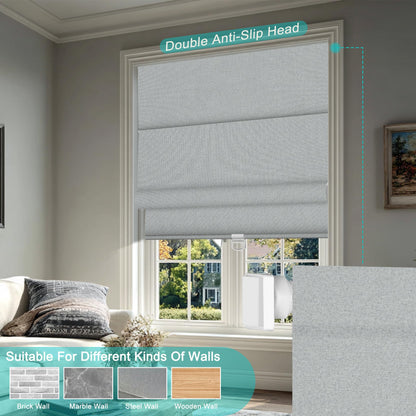 BERISSA No Drill Cordless Roman Shades for Window, Blackout Roman Blinds Room Darkening Pull Down Blinds Easy Install Linen Roman Window Shades for Door,Windows,Bedroom,Custom Size, Light Gray