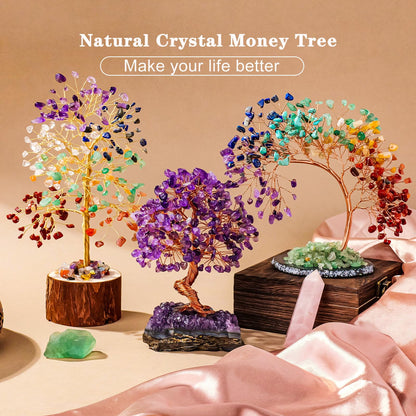 Runyangshi Natural Crystal Amethyst Cluster Tree Tree of Life Natural Crystal Healing Stones Gemstone Trees Fengshui Good Luck Positive Energy Home Decor