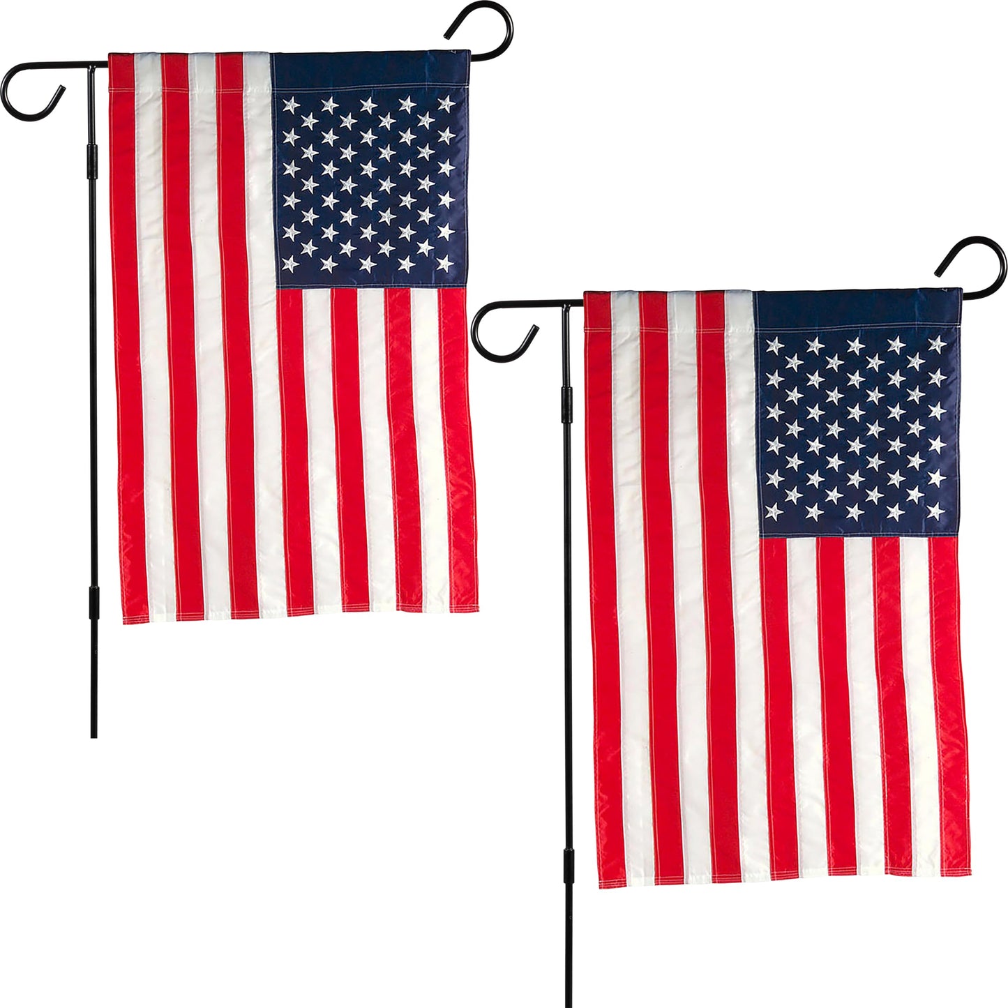 Evergreen 2 pcs American Flags with 2 Flag Stands | Set of 4 | Garden Flags 12x18 Double Sided | Patriotic House Flags For Outside | Small American Flag Garden Size | Embroidered Stars and Stripes | USA Residential or Commercial